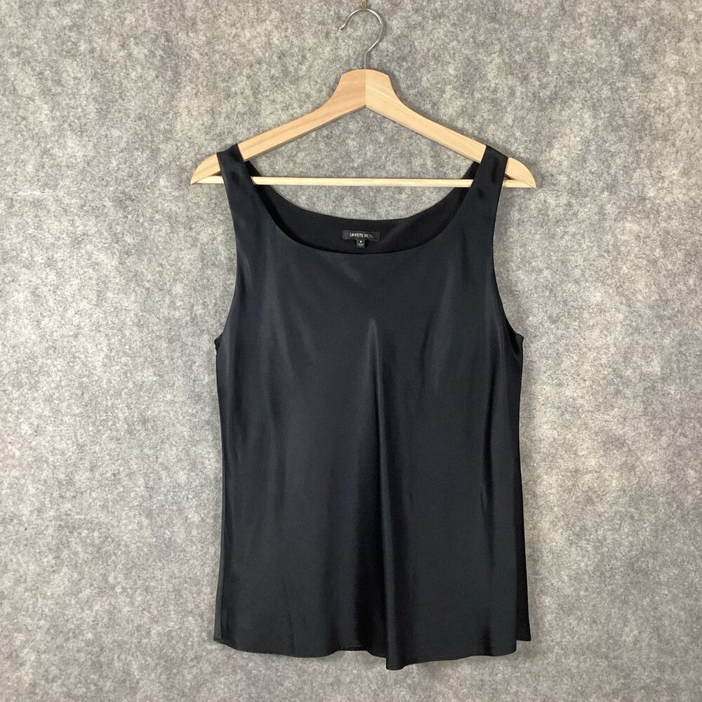Lafayette 148 New York Tank Top Womens Size 8 Black Ryan Layered Silk Shell
